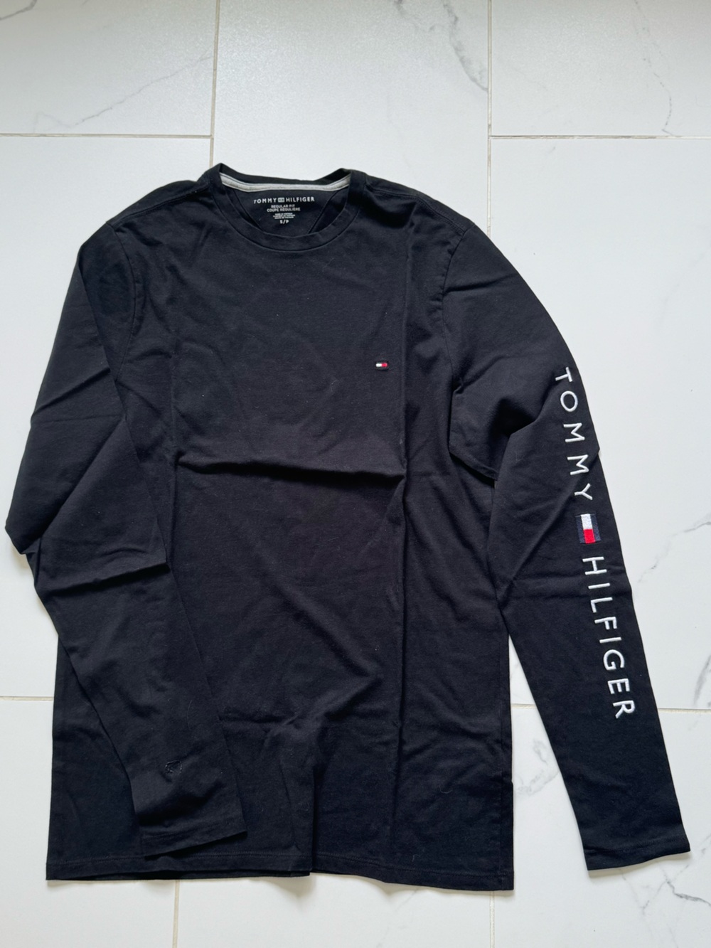 Tommy Hilfiger Black Long Sleeve Logo Tee with Sleeve Branding